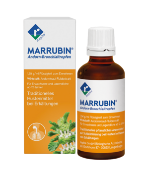 MARRUBIN® Andorn-Bronchialtropfen MARRUBIN® Andorn-Bronchialtropfen ist ein pflanzliches Arzneimittel mit dem Wirkstoff Marrubiin aus dem Andorn. Es wird als Schleimlöser bei Erkältungshusten eingesetzt.